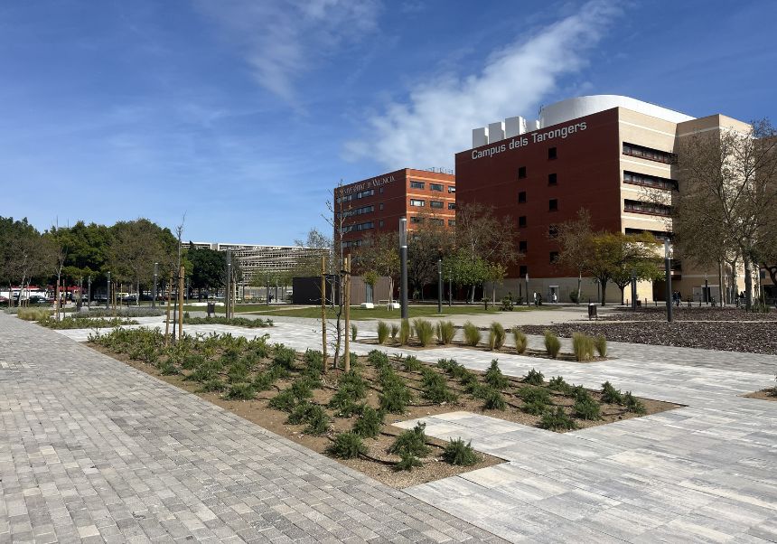 Fotografia del Campus de Tarongers, edificis i enjardinament.